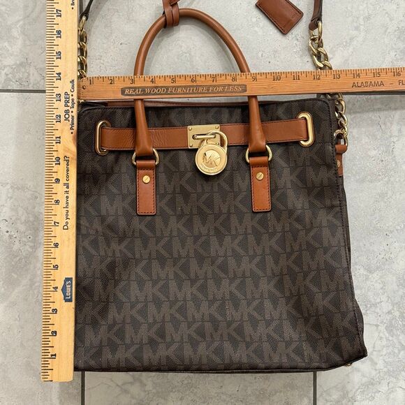 Michael Kors Hamilton Large Logo MK Signature Brown Gold Lock Bag Handbag - Picture 11 of 11